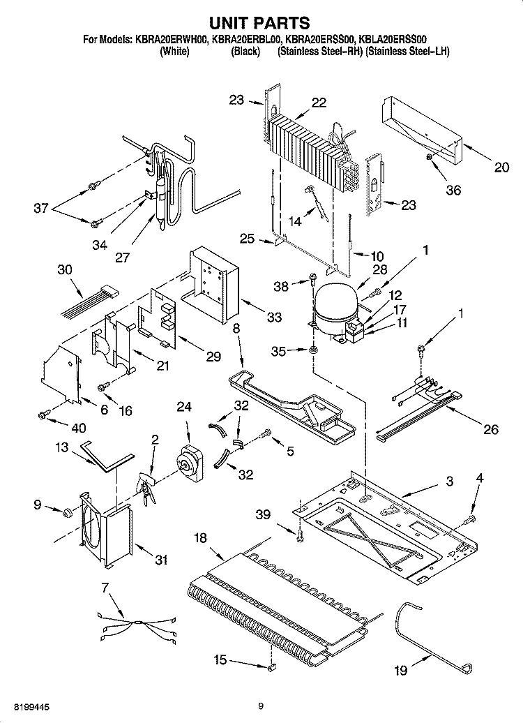 UNIT PARTS Diagram and Parts List for KBLA20ERSS00  KitchenAid Refrigerator
