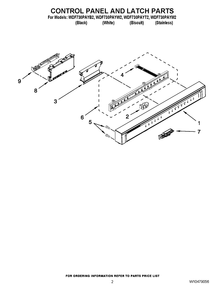 CONTROL PANEL AND LATCH PARTS Diagram and Parts List for WDF730PAYM2  Whirlpool Dishwasher