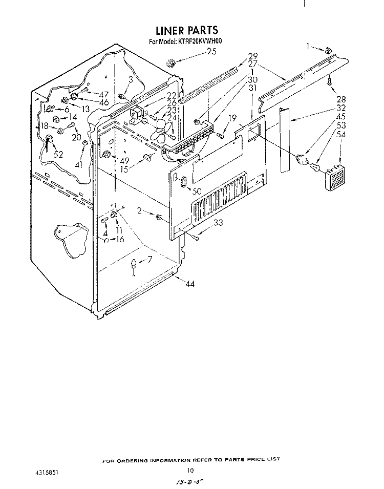 LINER Diagram and Parts List for KTRF20KVAL00  Whirlpool Refrigerator