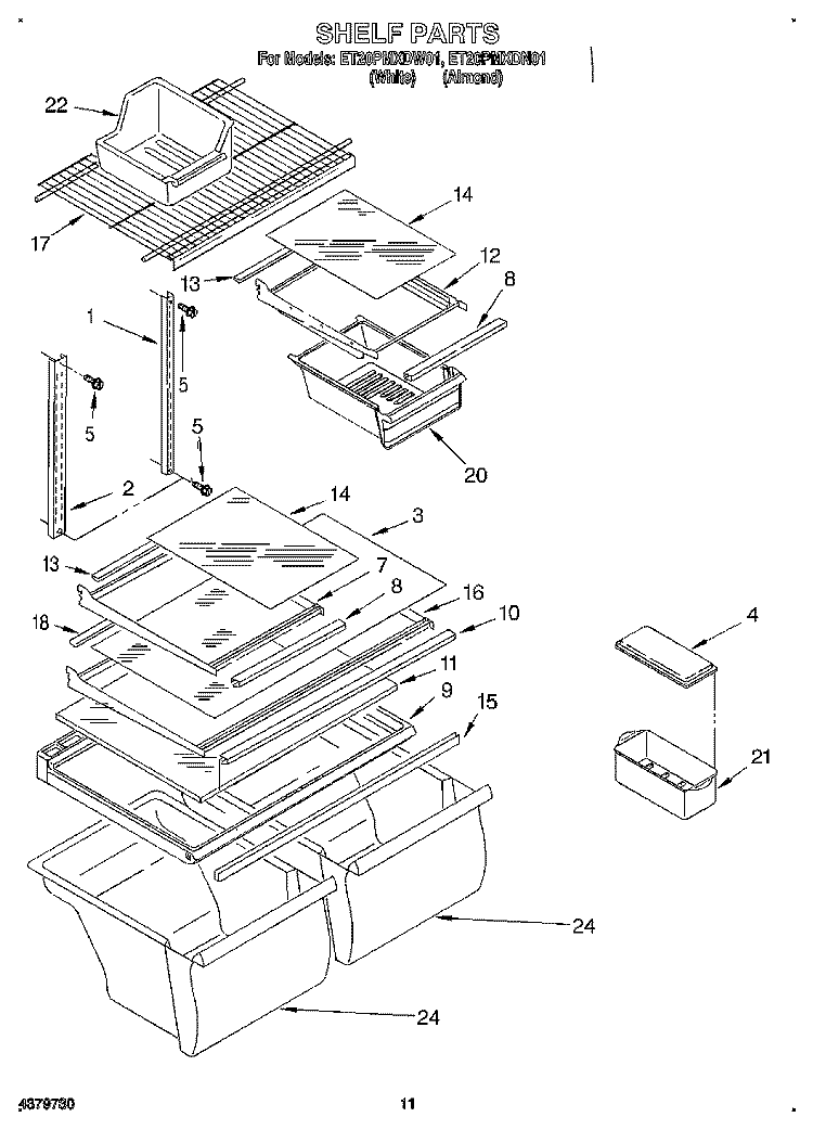 SHELF, LIT/OPTIONAL Diagram and Parts List for ET20PMXDN01  Whirlpool Refrigerator