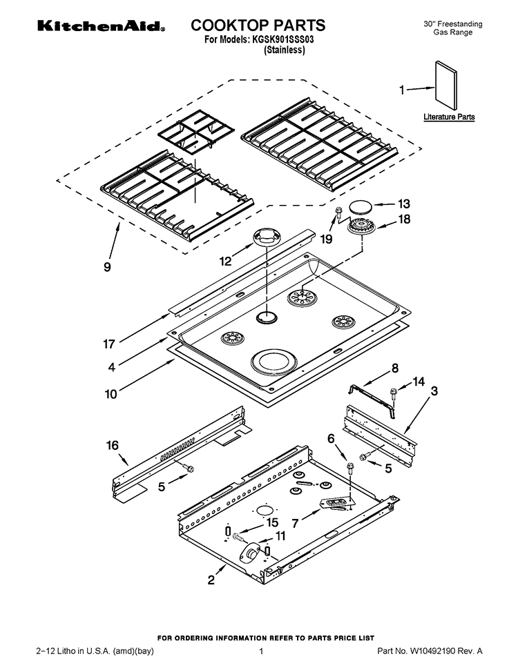 COOKTOP PARTS Diagram and Parts List for KGSK901SSS03  KitchenAid Range