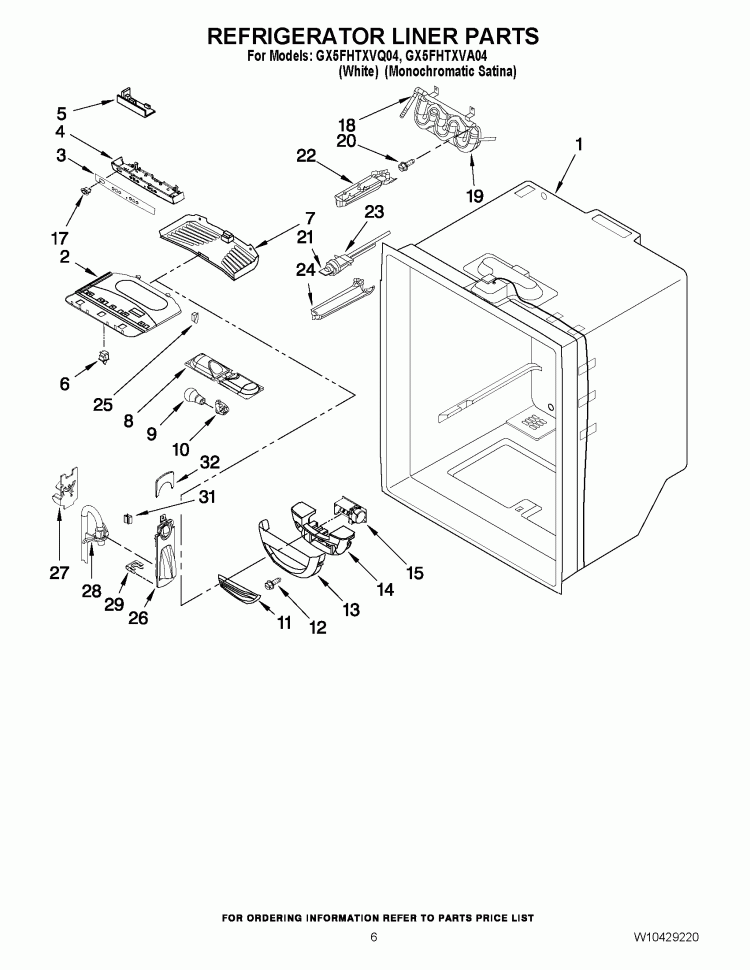 REFRIGERATOR LINER PARTS Diagram and Parts List for GX5FHTXVQ04  Whirlpool Refrigerator