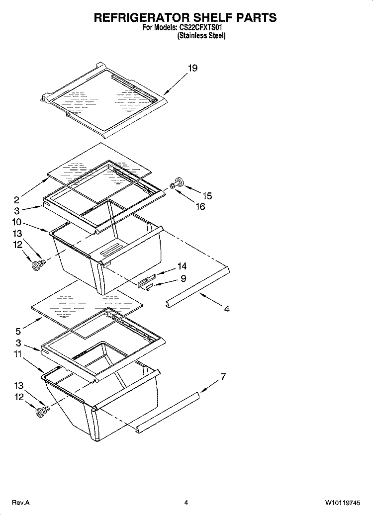 REFRIGERATOR SHELF PARTS Diagram and Parts List for CS22CFXTS01  Crosley Refrigerator