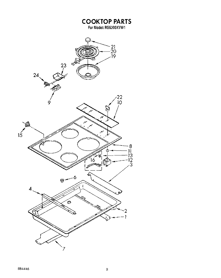 COOKTOP Diagram and Parts List for RS6300XVN1  Whirlpool Range