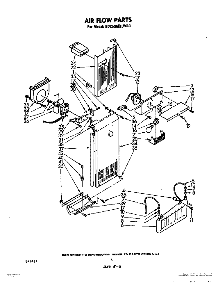 AIR FLOW Diagram and Parts List for ED25SMXLWR0  Whirlpool Refrigerator