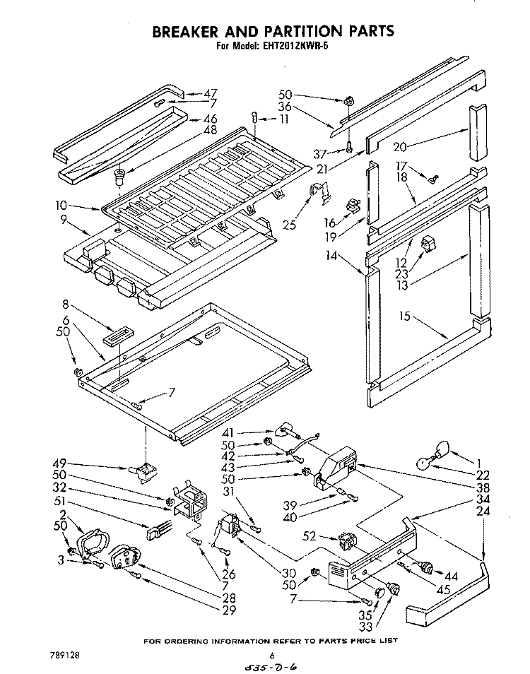 BREAKER AND PARTITION Diagram and Parts List for EHT201ZKWR5  Whirlpool Refrigerator