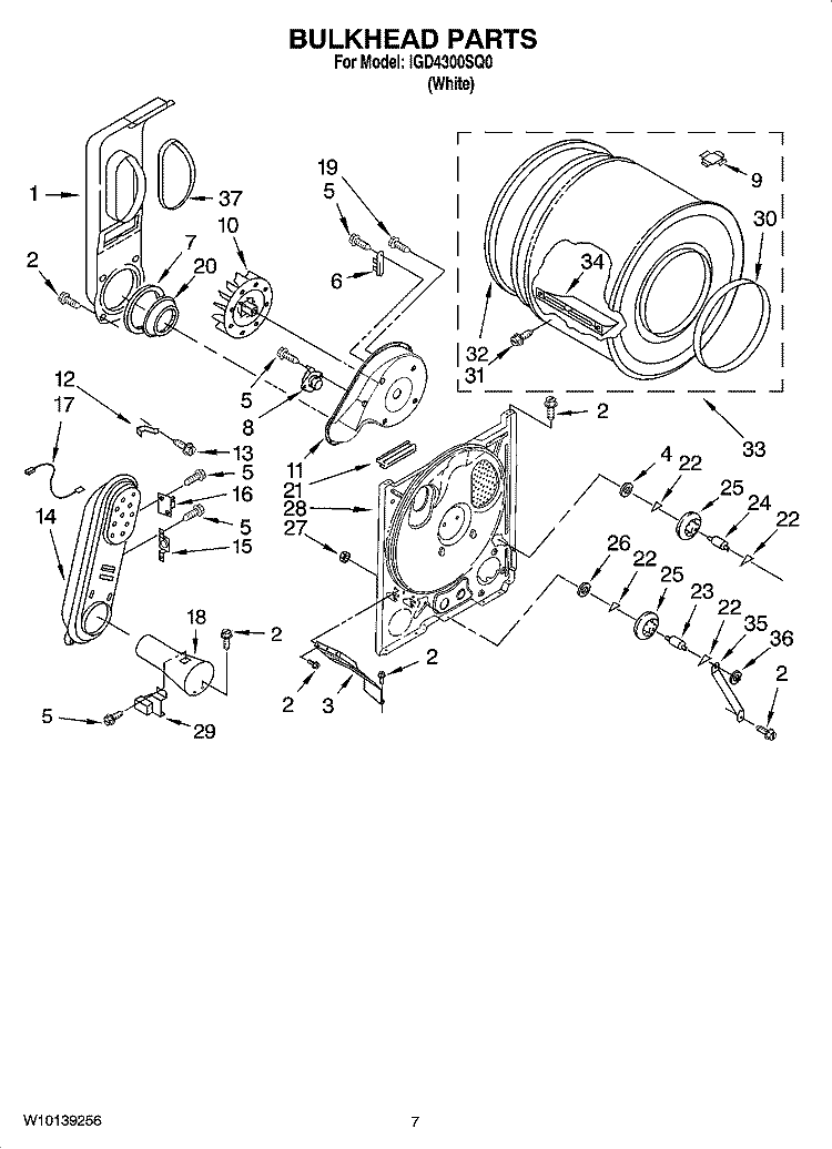 BULKHEAD PARTS, OPTIONAL PARTS (NOT INCLUDED) Diagram and Parts List for IGD4300SQ0  Inglis Dryer