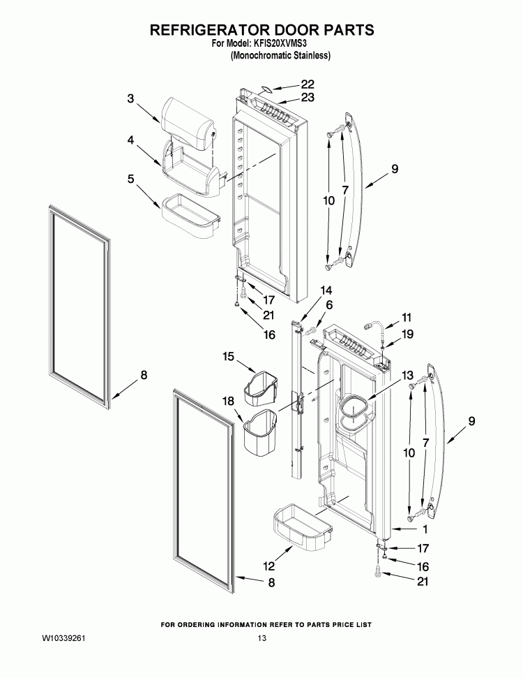 REFRIGERATOR DOOR PARTS Diagram and Parts List for KFIS20XVMS3  KitchenAid Refrigerator
