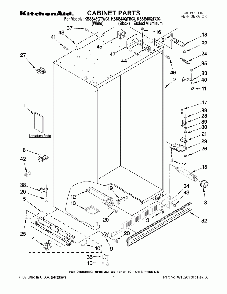 CABINET PARTS Diagram and Parts List for KSSS48QTW03  KitchenAid Refrigerator