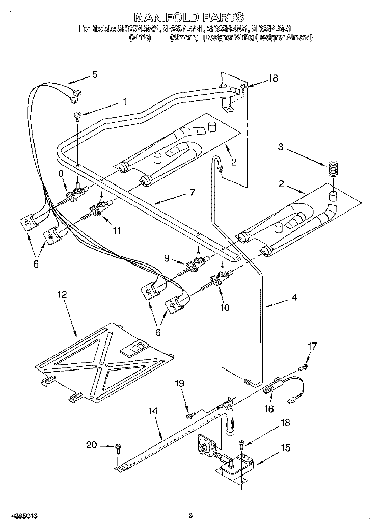 MANIFOLD Diagram and Parts List for SF325PEGN1  Whirlpool Range