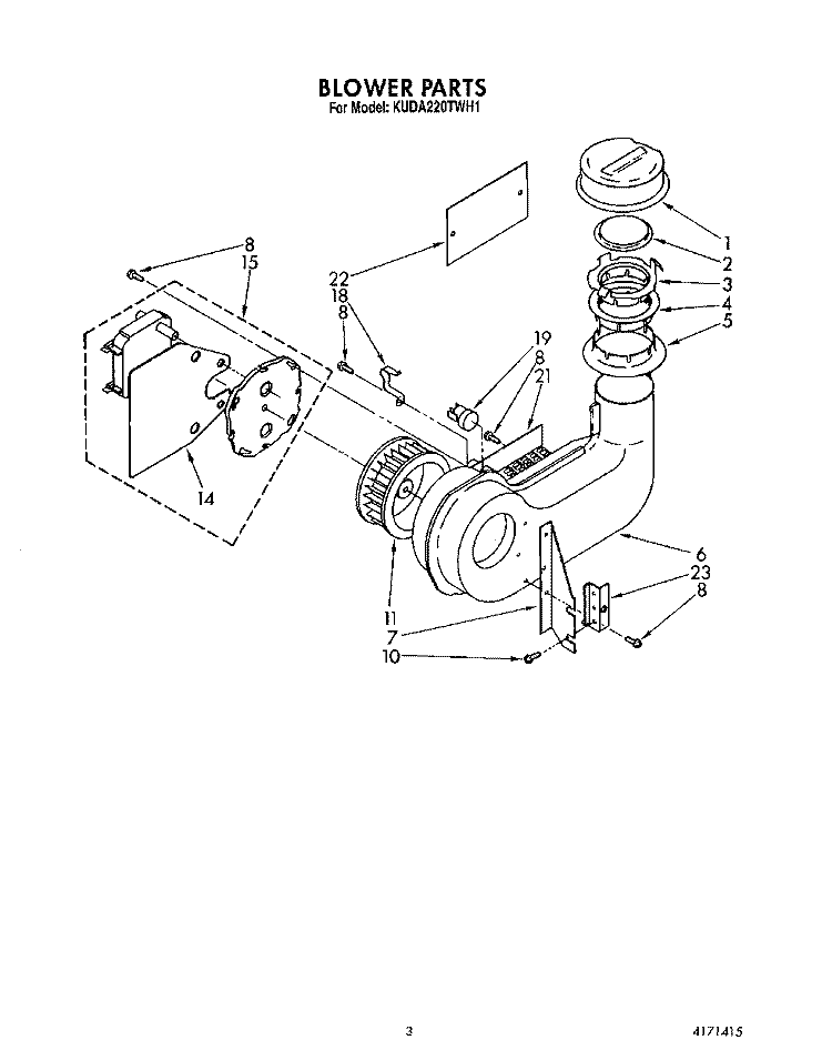 BLOWER Diagram and Parts List for KUDA220TWH1  KitchenAid Dishwasher