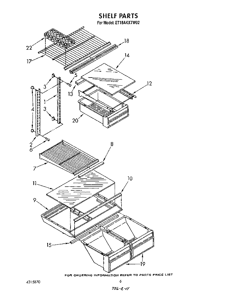 SHELF Diagram and Parts List for ET18AKXTN02  Whirlpool Refrigerator