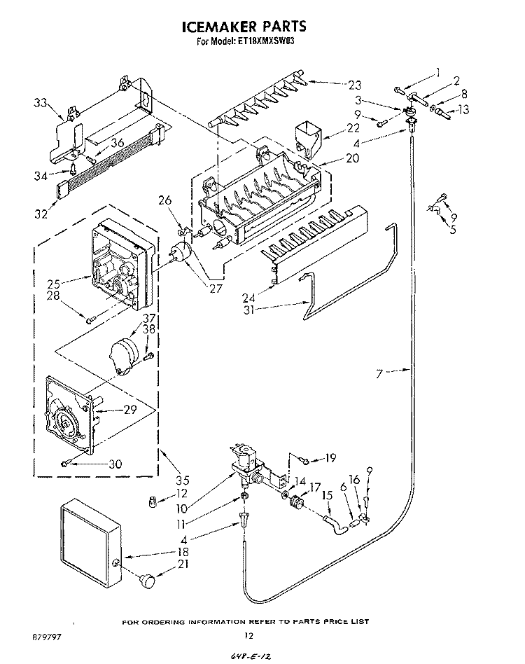 ICE MAKER , MISCELLANEOUS Diagram and Parts List for ET18XMXSW03  Whirlpool Refrigerator
