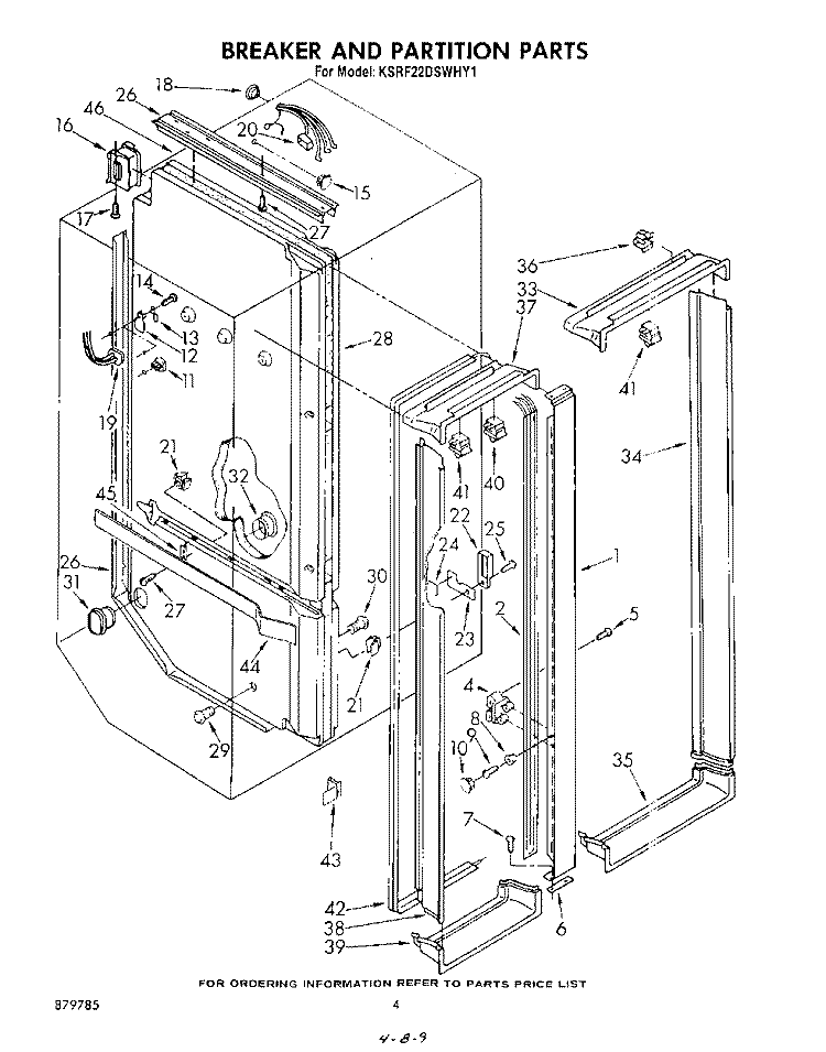 BREAKER AND PARTITION Diagram and Parts List for KSRF22DSWHY1  KitchenAid Refrigerator