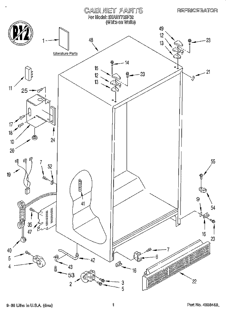 CABINET, LITERATURE Diagram and Parts List for 3XART725F02  Whirlpool Refrigerator