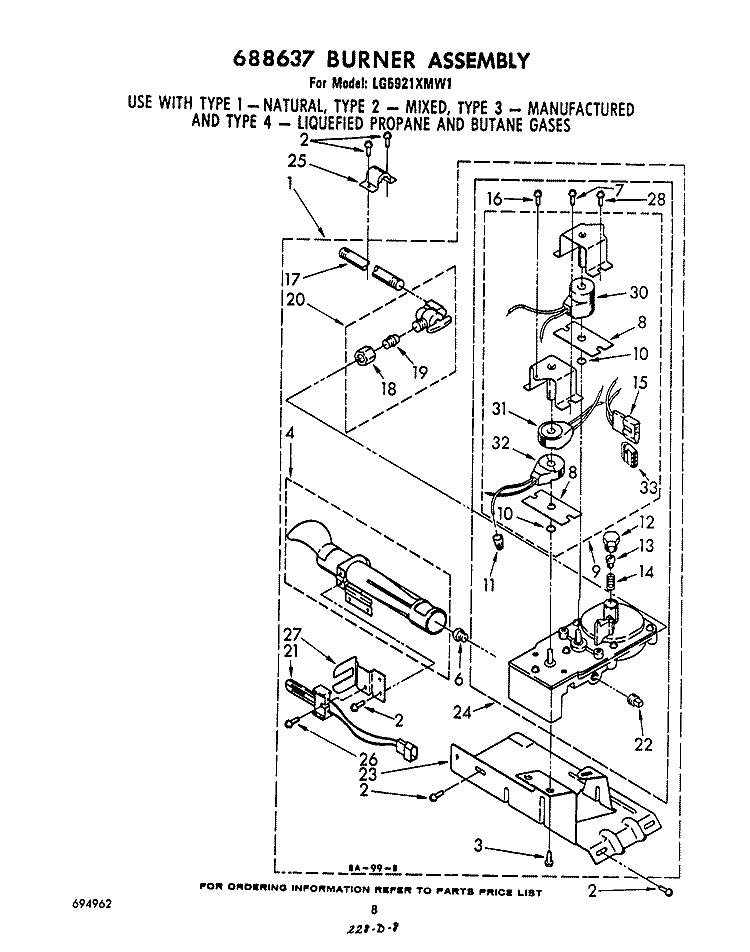 688637 BURNER ASSEMBLY Diagram and Parts List for LG5921XMW1  Whirlpool Dryer