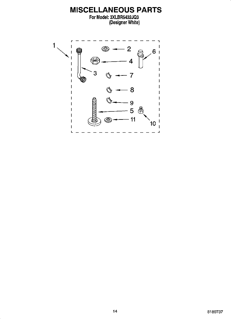 MISCELLANEOUS  PARTS, OPTIONAL PARTS (NOT INCLUDED) Diagram and Parts List for 3XLBR5432JQ3  Whirlpool Washer