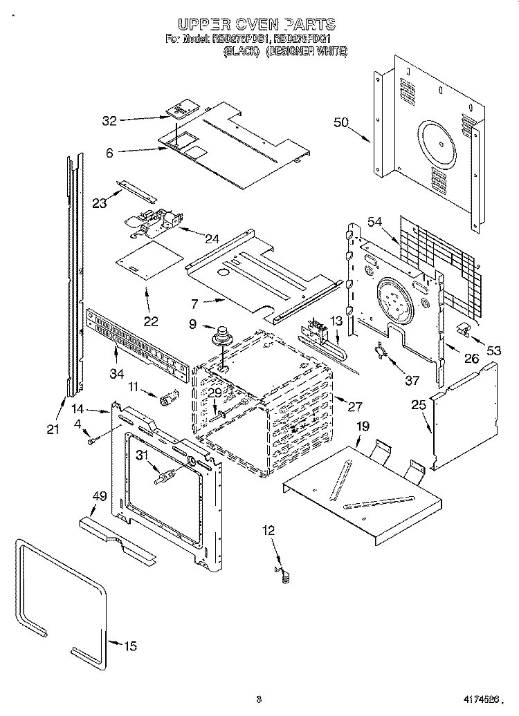 UPPER OVEN Diagram and Parts List for RBD275PDB1  Whirlpool Wall Oven
