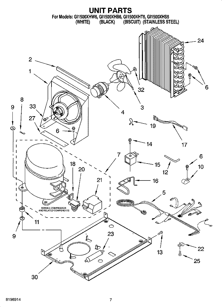 UNIT PARTS Diagram and Parts List for GI1500XHB6  Whirlpool Ice Maker