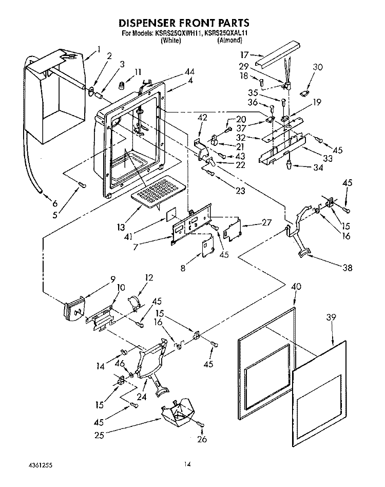 DISPENSER FRONT Diagram and Parts List for KSRS25QXAL11  KitchenAid Refrigerator