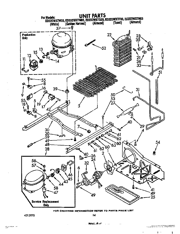 UNIT Diagram and Parts List for ED22DWXTG05  Whirlpool Refrigerator