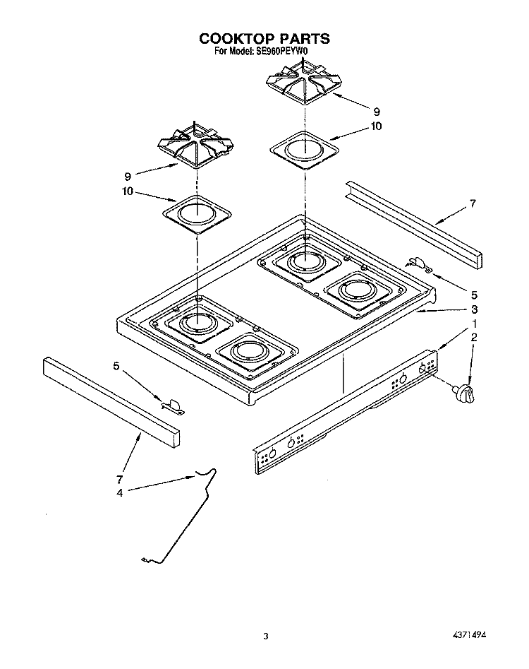 COOKTOP Diagram and Parts List for SE960PEYW0  Whirlpool Range