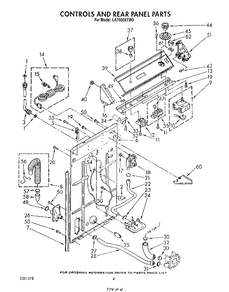 CONTROLS AND REAR PANEL Diagram and Parts List for LA7000XTN0  Whirlpool Washer