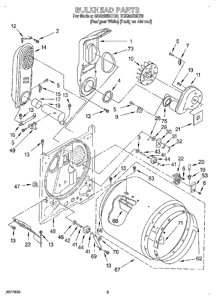 BULKHEAD Diagram and Parts List for GGQ8858EQ0  Whirlpool Dryer