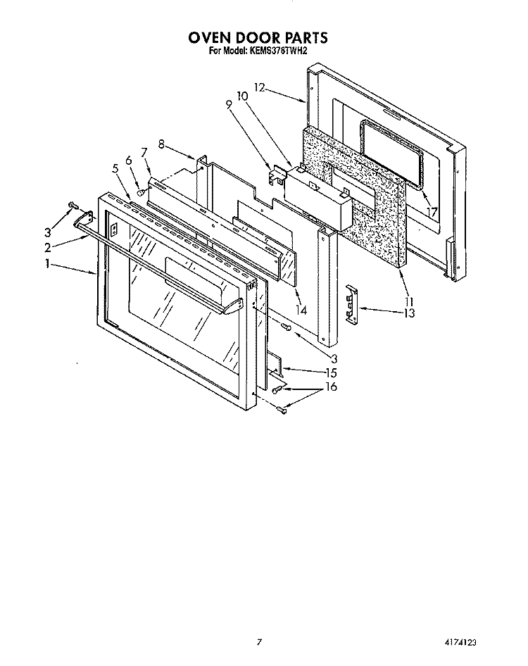 OVEN DOOR Diagram and Parts List for KEMS376TWH2  KitchenAid Microwave Oven Combo
