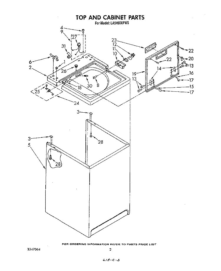 TOP AND CABINET, LITERATURE AND OPTIONAL Diagram and Parts List for LA5460XPW5  Whirlpool Washer