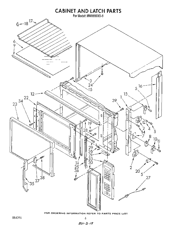 SECTION Diagram and Parts List for MW8650XS5  Whirlpool Microwave