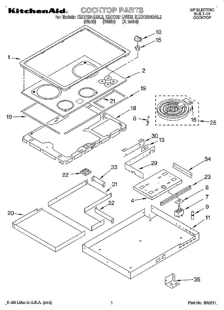 SECTION Diagram and Parts List for KECC501BBL2  KitchenAid Cooktop