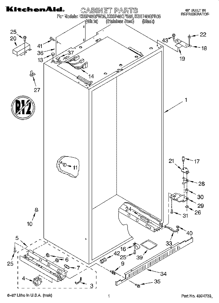 CABINET Diagram and Parts List for KSSP48QFB05  KitchenAid Refrigerator