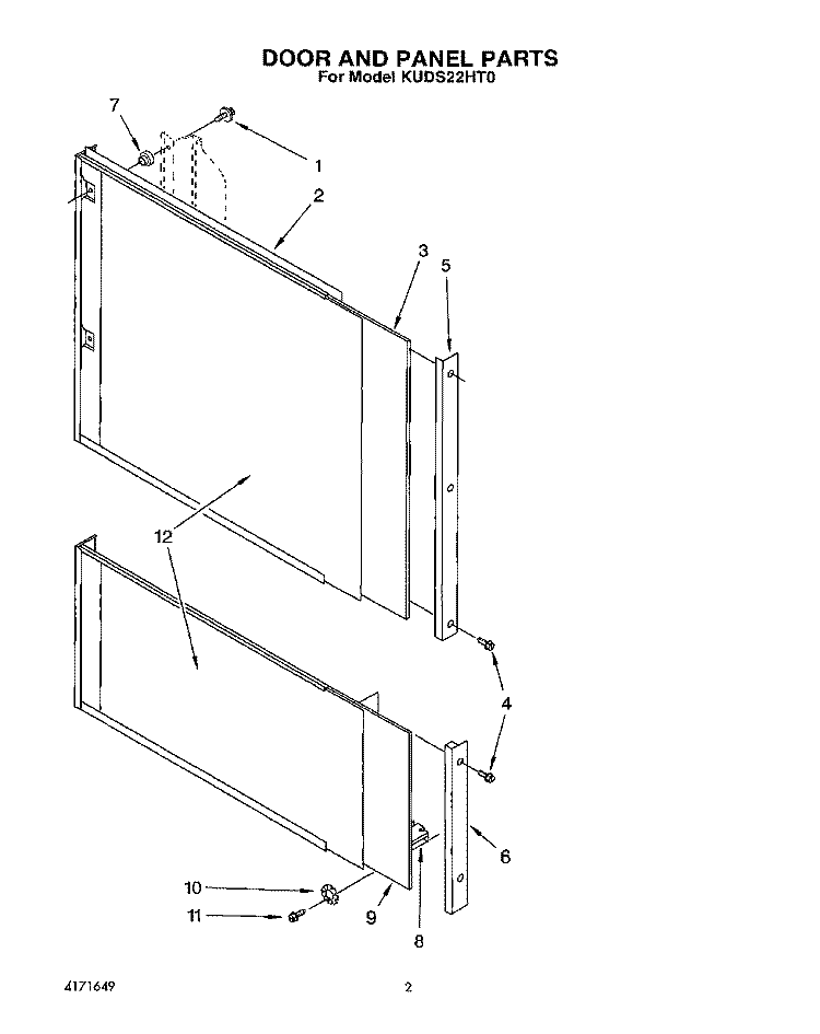 DOOR AND PANEL Diagram and Parts List for KUDS22HT0  KitchenAid Dishwasher
