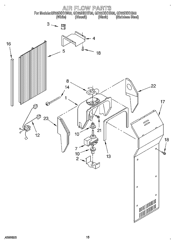 AIR FLOW Diagram and Parts List for GD25DIXHT00  Whirlpool Refrigerator