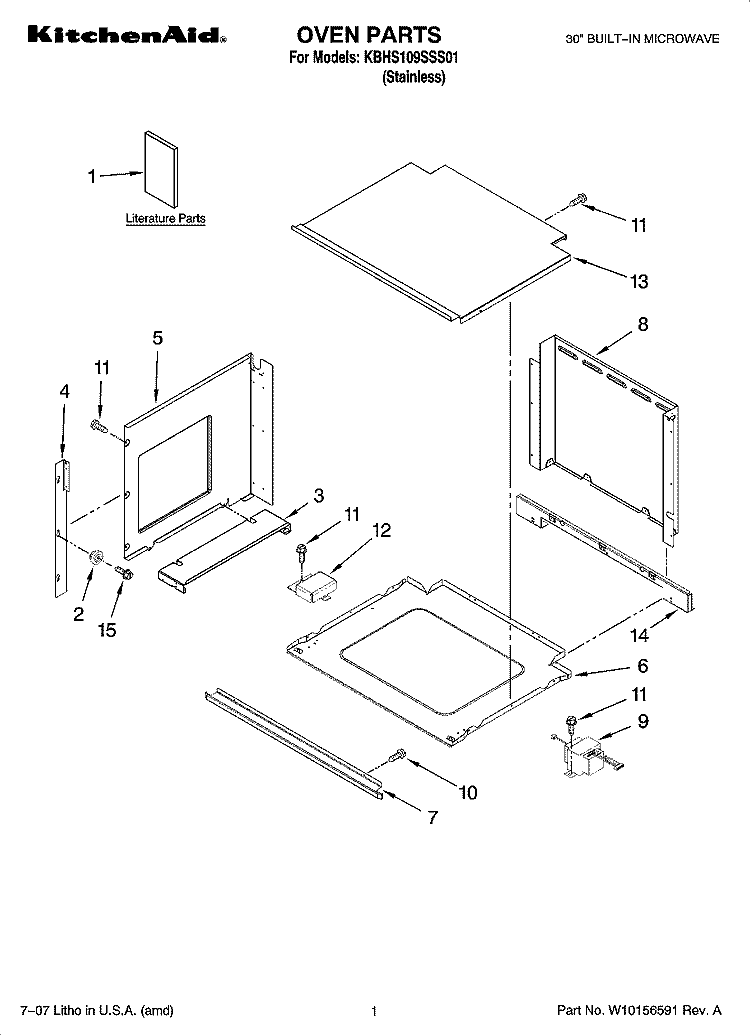 OVEN PARTS Diagram and Parts List for KBHS109SSS01  KitchenAid Microwave