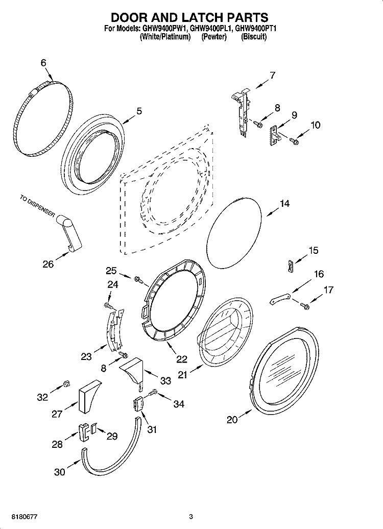 DOOR AND LATCH PARTS Diagram and Parts List for GHW9400PT1  Whirlpool Washer