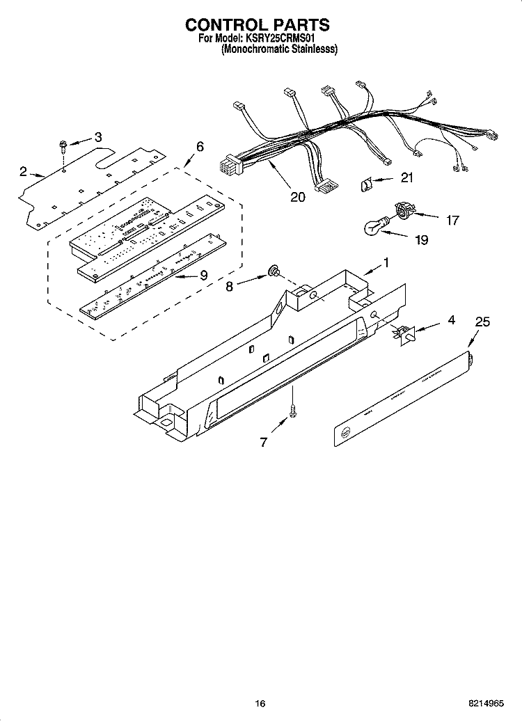 CONTROL PARTS Diagram and Parts List for KSRY25CRMS01  KitchenAid Refrigerator