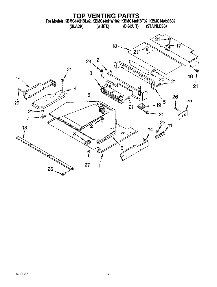 TOP VENTING PARTS Diagram and Parts List for KBMC140HBT02  KitchenAid Microwave Oven Combo