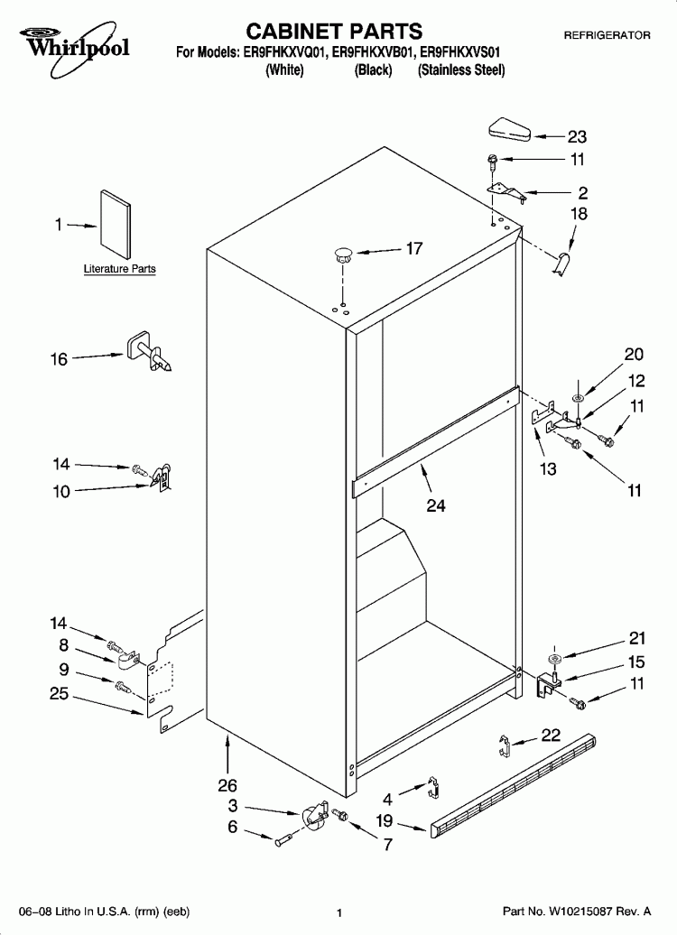 CABINET PARTS Diagram and Parts List for ER9FHKXVQ01  Whirlpool Refrigerator
