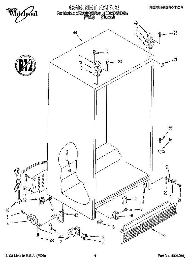 CABINET Diagram and Parts List for 8ED22DQXDW01  Whirlpool Refrigerator