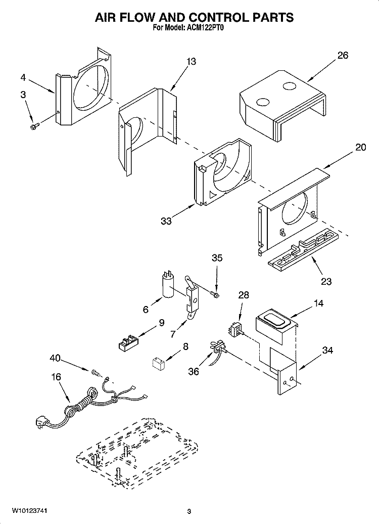 AIR FLOW AND CONTROL PARTS Diagram and Parts List for ACM122PT0  Whirlpool Air Conditioner