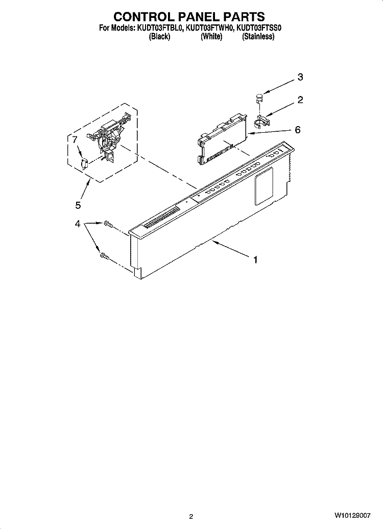 CONTROL PANEL PARTS Diagram and Parts List for KUDT03FTBL0  KitchenAid Dishwasher