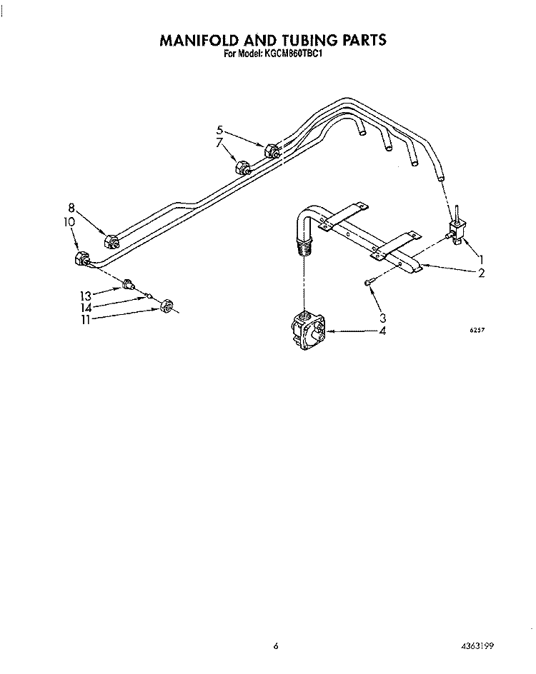 MANIFOLD AND TUBING Diagram and Parts List for KGCM860TBC1  KitchenAid Cooktop