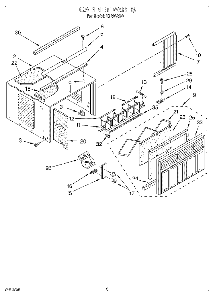 CABINET Diagram and Parts List for X12002G0  Roper Air Conditioner