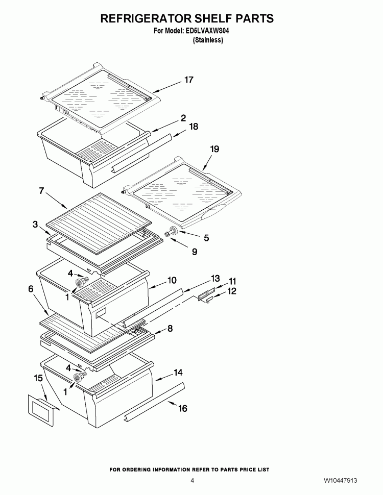 REFRIGERATOR SHELF PARTS Diagram and Parts List for ED5LVAXWS04  Whirlpool Refrigerator