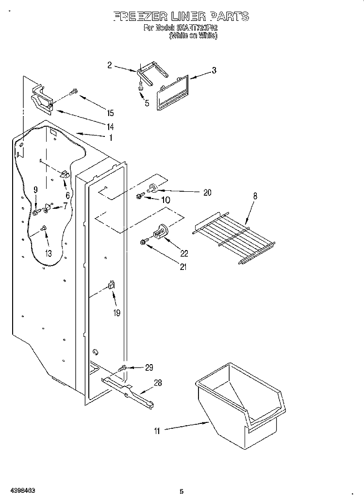 FREEZER LINER Diagram and Parts List for 3XART720F02  Whirlpool Refrigerator