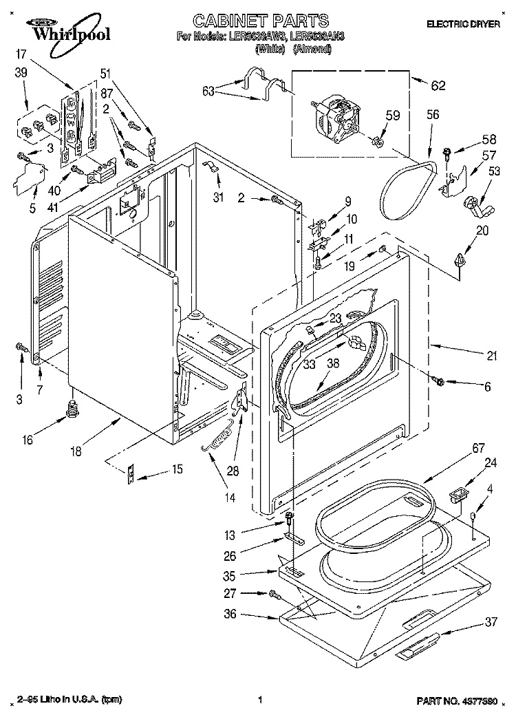 SECTION Diagram and Parts List for LER5638AW3  Whirlpool Dryer