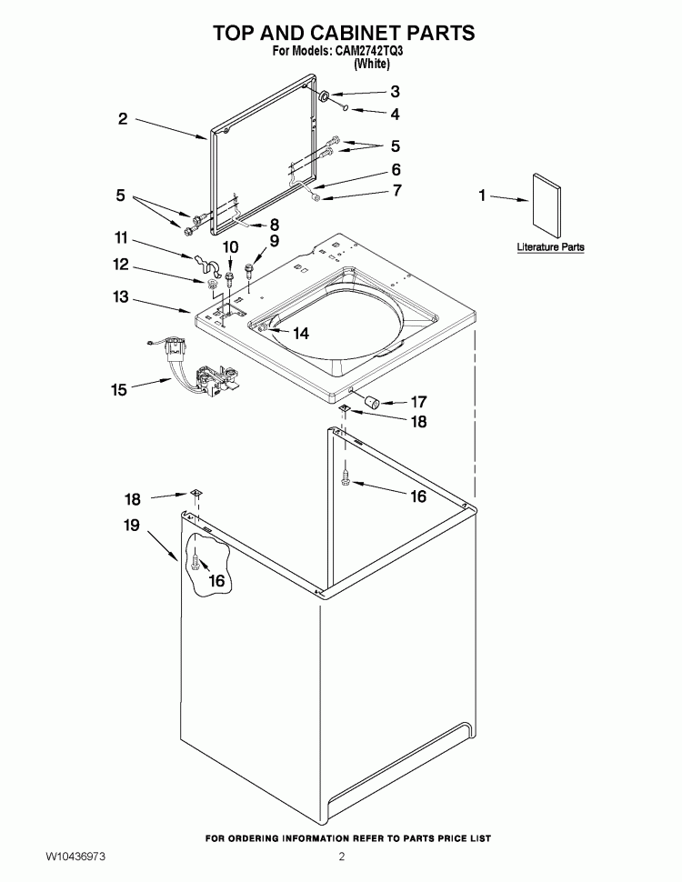 TOP AND CABINET PARTS Diagram and Parts List for CAM2742TQ3  Whirlpool Washer