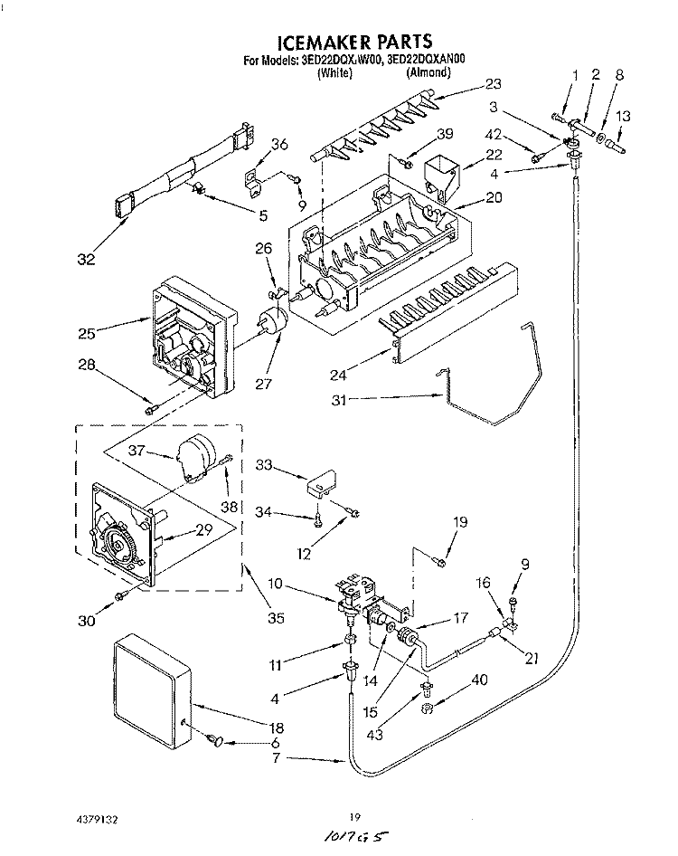 ICEMAKER, LIT/OPTIONAL Diagram and Parts List for 3ED22DQXAW00  Whirlpool Refrigerator